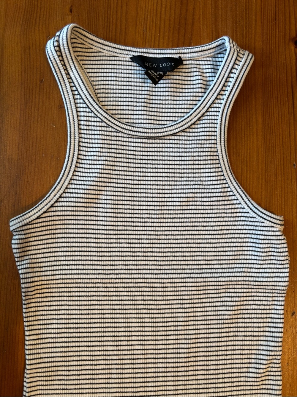New Look Black & White Striped Ribbed Racer Tank XS